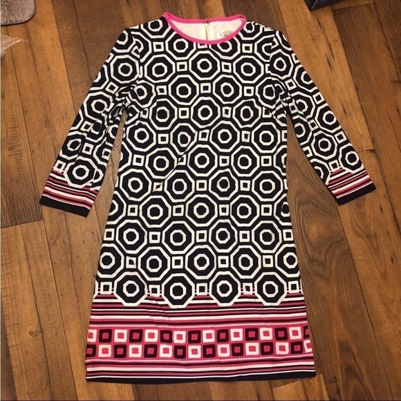 Eliza J Geometric Shift Dress Navy Hot Pink 4 Petite 4P A - Picture 2 of 6